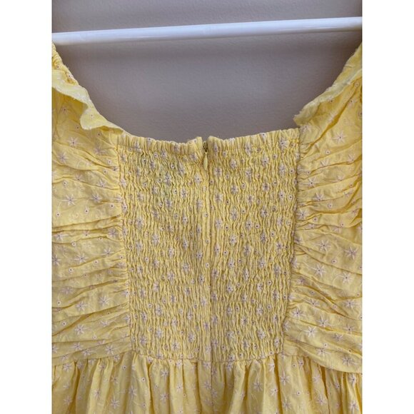 AQUA NWT Yellow Eyelet Mini Off Shoulder Dress Size XL Cottagecore Prairie Boho - Picture 7 of 13